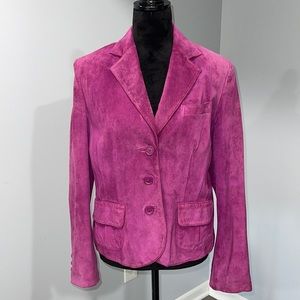 Valerie Stevens suede leather jacket size large fuchsia magenta pink vintage